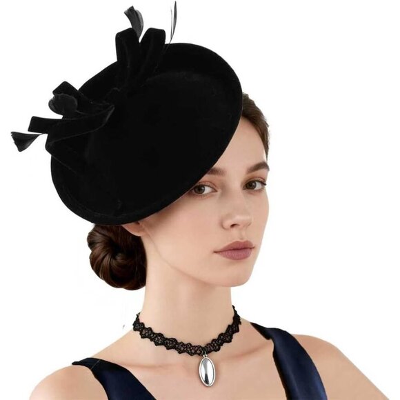 Women Velvet Fascinator Hat J-clip Stylish Elegant for Weddings Parties main image 6